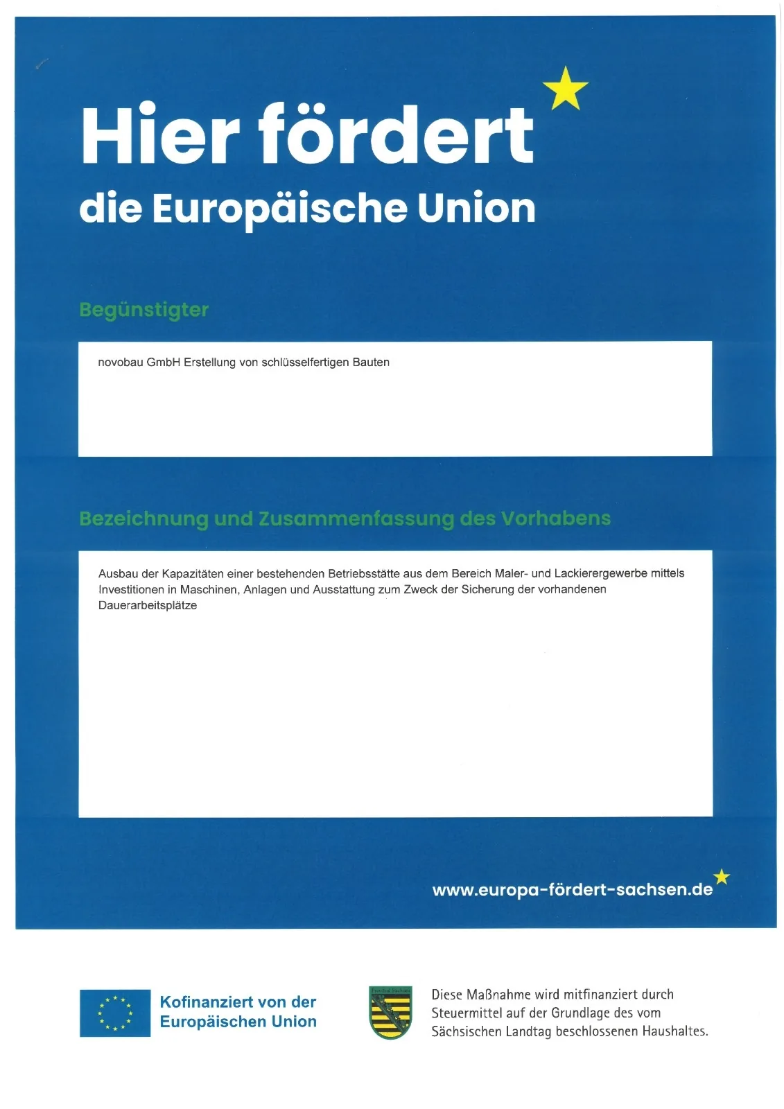 Plakat zur Förderung durch die Europäische Union